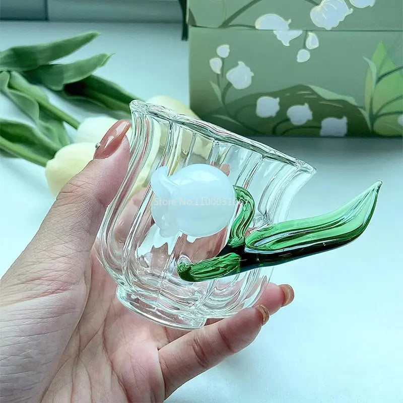 Afralia™ Lily of The Valley Glass Cup Set for Home and Office Use