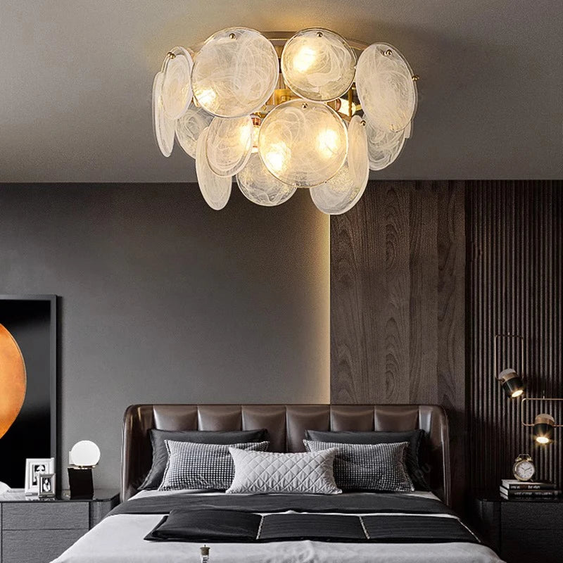 Afralia™ Copper Glass Ceiling Chandelier Dimmable Luxury Round Home Decor Lighting
