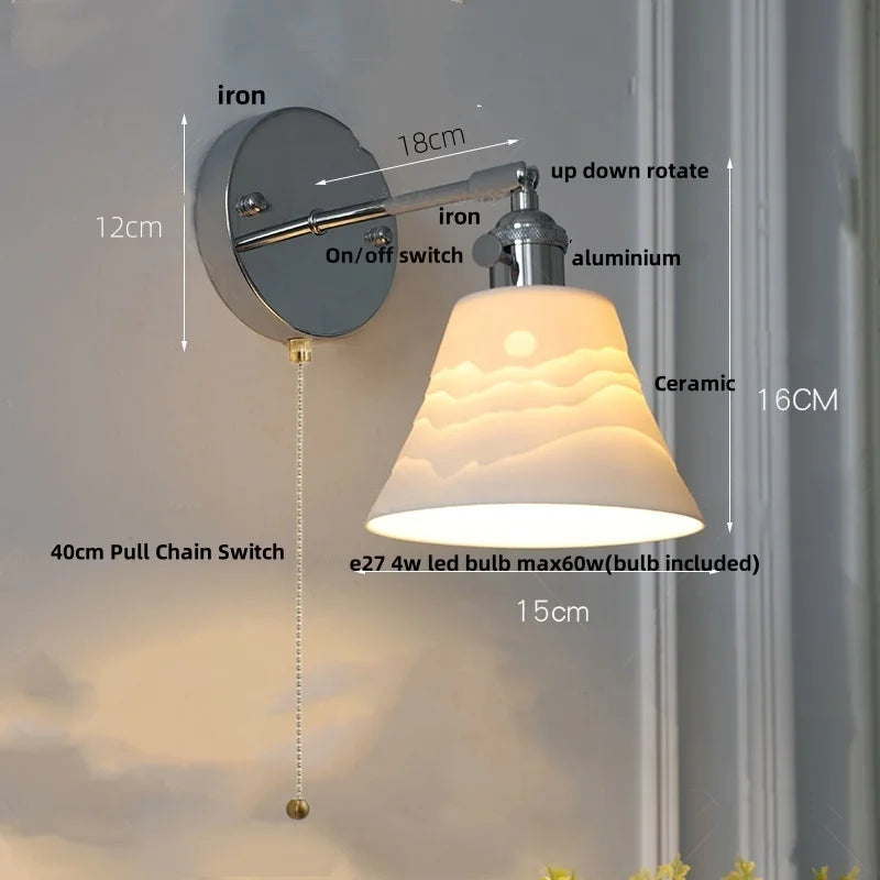 Afralia™ Iron Ceramic LED Wall Lights | Nordic Modern Pull Chain Switch Sconce Wandlamp