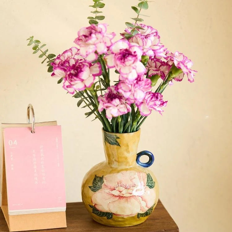 Afralia™ Peony Flower Vase, Chinese Hand-painted Porcelain Home Decor Accessory