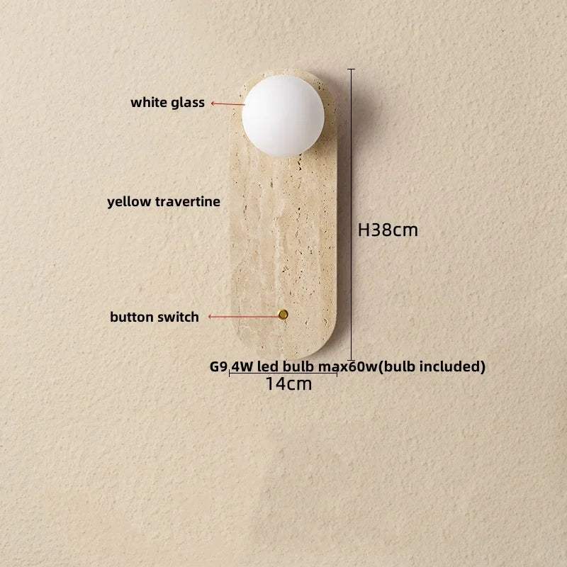 Afralia™ LED Wall Lamp 2 Glass Ball White, Yellow Travertine Stone Indoor Light