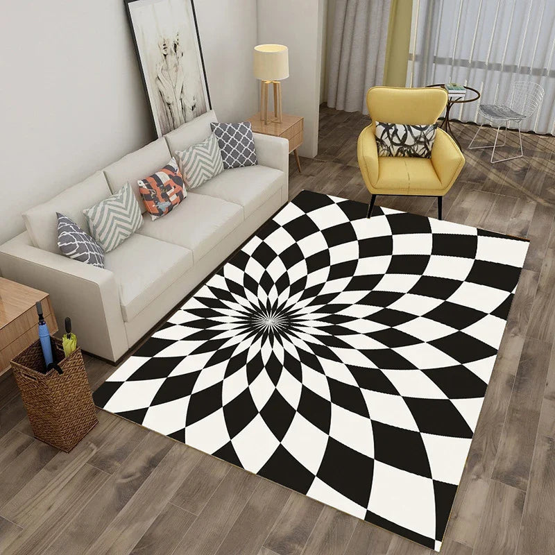 Afralia™ Checkered Vertigo Carpets: 3D Stereoscopic Living Room Rugs in Crystal Velvet