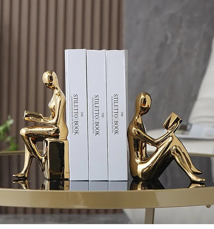 Afralia™ Ceramic Girl Sculpture Bookends Set for Home Study Room Decor