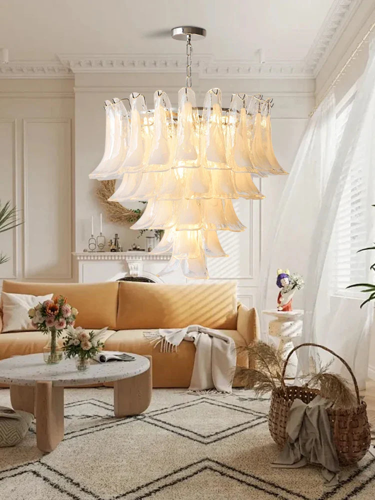 Afralia™ Pink Glass Ceiling Pendant Light, Luxury Nordic French Hanging Lamp for Living Room