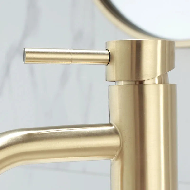 Afralia™ Brushed Gold Basin Faucet: Solid Brass Bathroom Mixer Tap for Hot & Cold Water