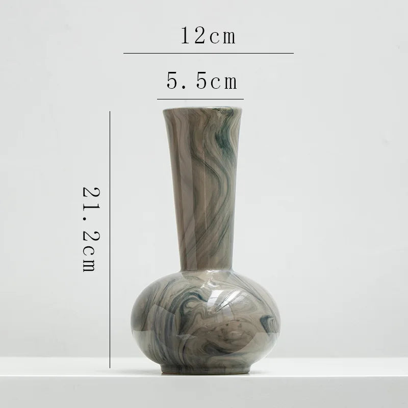 Afralia™ Marble Ceramic Vase Chinese Vintage Bottle Flower Arrangement Living Room Ornament