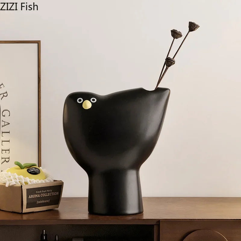 Afralia™ Ceramic Bird Vase Desk Decor with Artificial Flowers for Aesthetic Room Ambiance