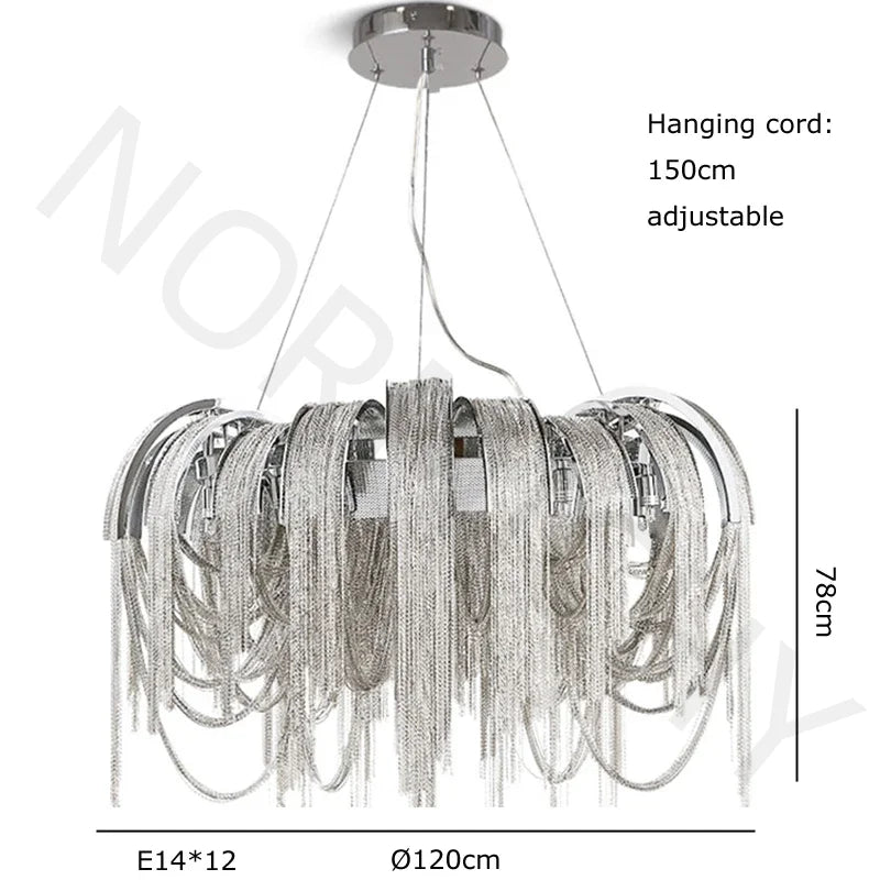 Afralia™ Chrome Tassel LED Chandelier for Living Dining Room Decor - Modern Lustre Design