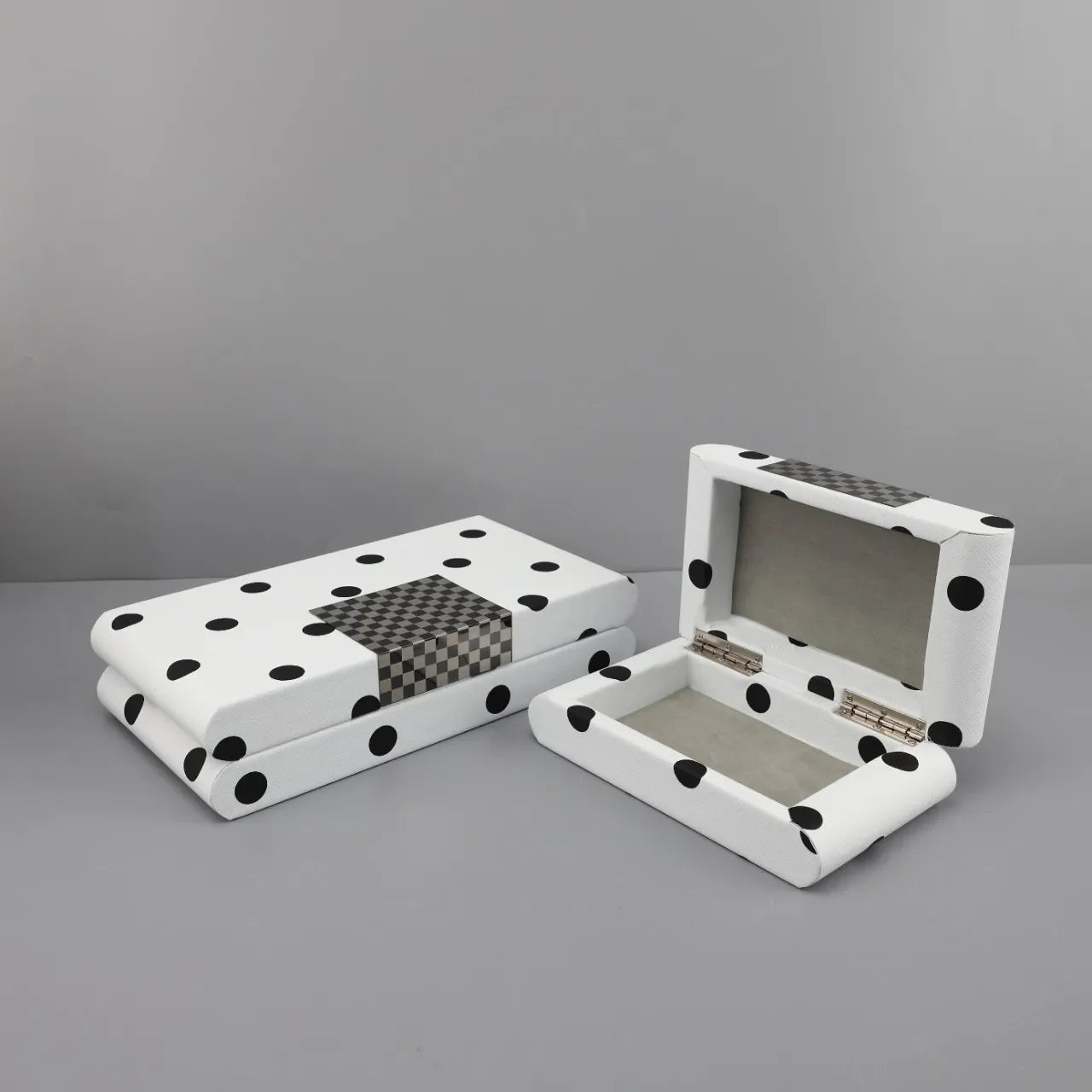 Afralia™ Black & White Polka Dot Leather Storage Box | Geometric Pattern Desktop Organizer