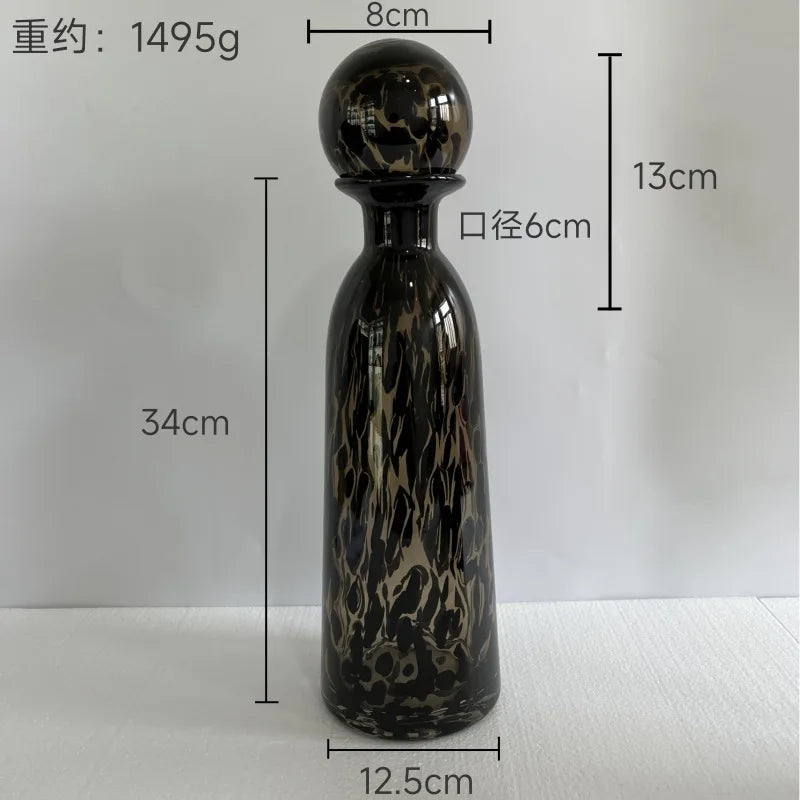 Afralia™ Leopard Print Glass Vase with Lid, Colorful Terrarium Home Decoration