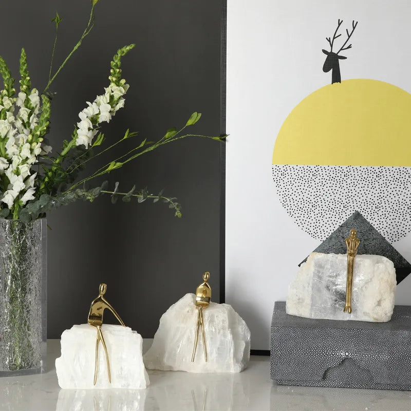 Afralia™ Golden Man Crystal Mountain Sculpture Home Decor Handcraft