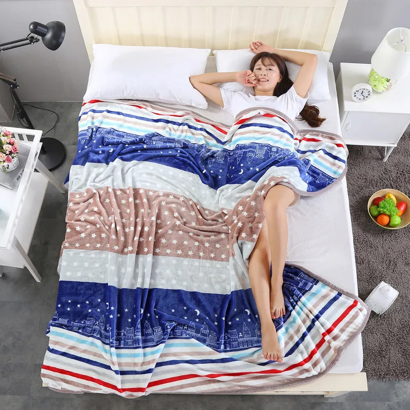 Afralia™ Floral Printed Flannel Blanket for Beds Single/Queen/King Size