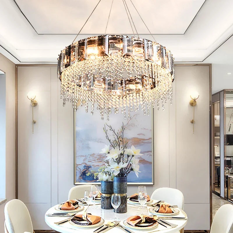 Afralia™ Crystal Pendant Chandelier LED Ceiling Light for Restaurant Living Room Bedroom