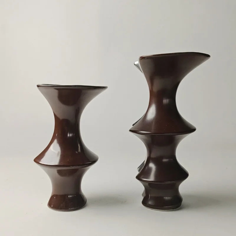 Afralia™ Red Bamboo Knot Ceramic Vase: Handcrafted Geometric Home Decor & Floral Arrangement