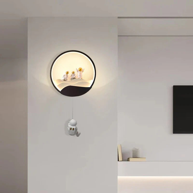 Afralia™ Astronaut Moon LED Wall Lamp for Children's Room, Living Room, Bedroom, and Corridor