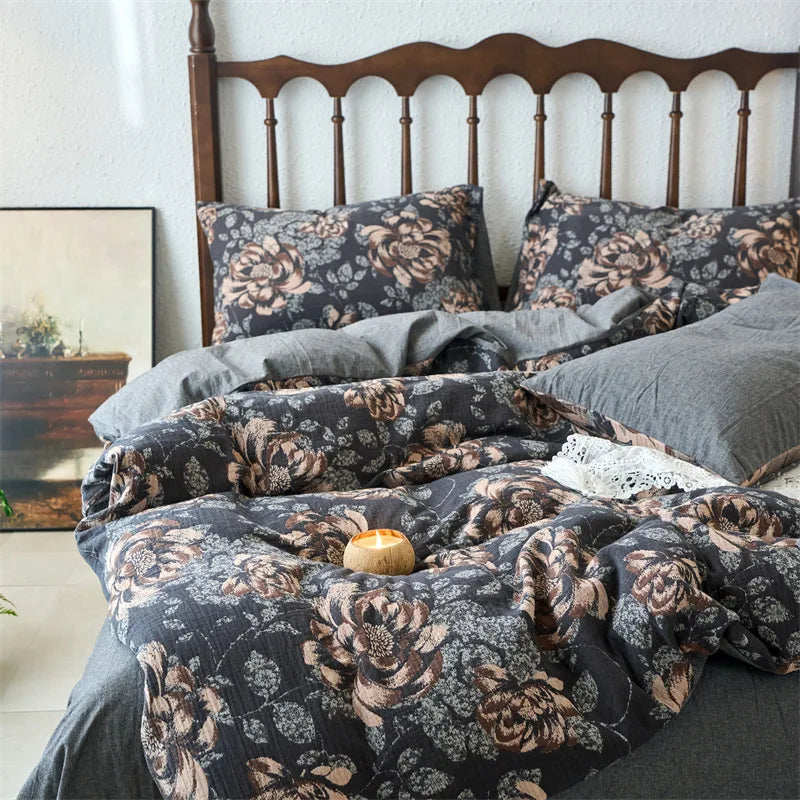 Afralia™ 100% Cotton Double-Layer Floral Jacquard Duvet Cover Set
