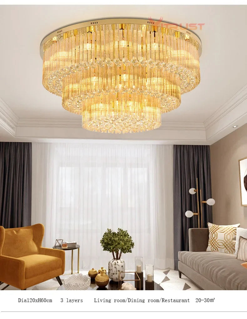 Afralia™ Large Crystal Ceiling Lamp: Elegant Home & Hotel Lighting Fixture