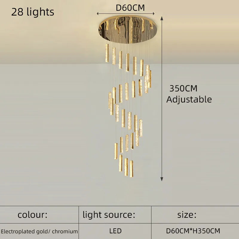 Afralia™ Crystal Spiral Chandelier - Silver/Gold Luxury Lighting for Living Room, Kitchen, & Restaurant