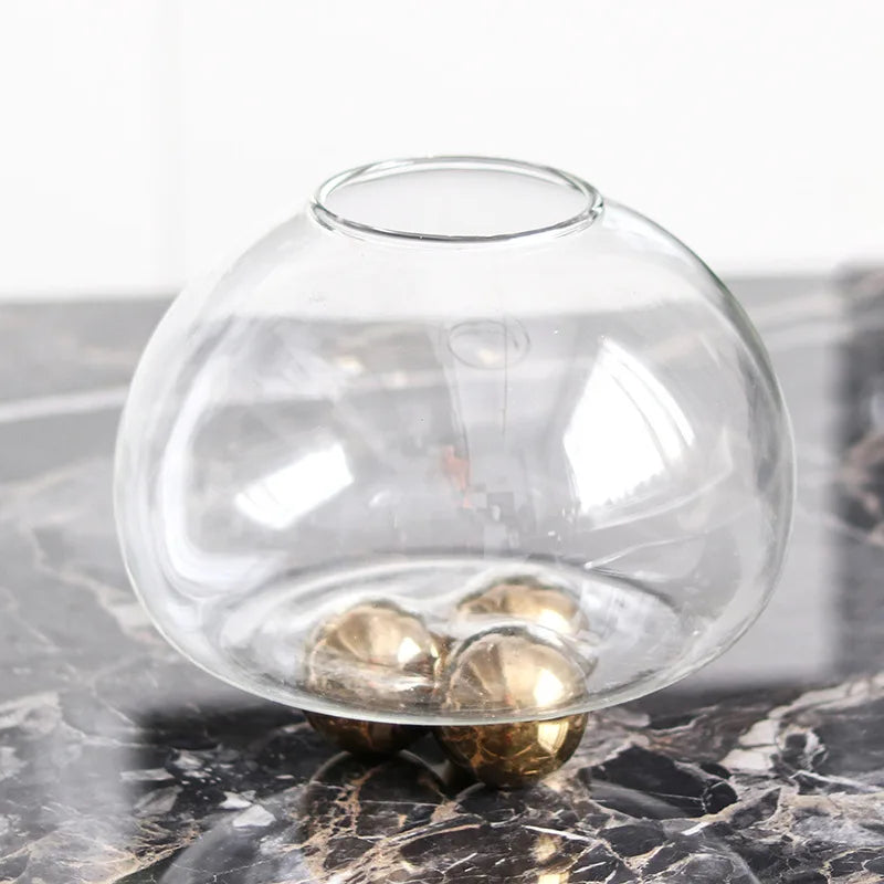 Afralia™ Geometric Golden Ball Glass Vase for Floral Arrangements and Home Decor