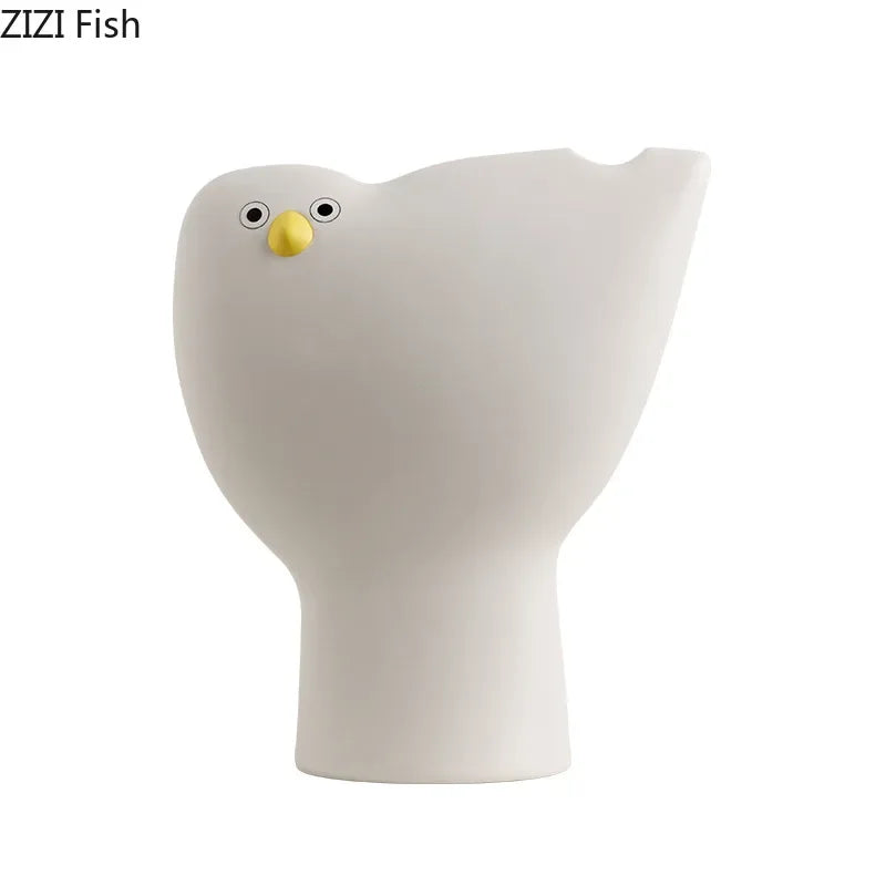 Afralia™ Ceramic Bird Vase Desk Decor with Artificial Flowers for Aesthetic Room Ambiance