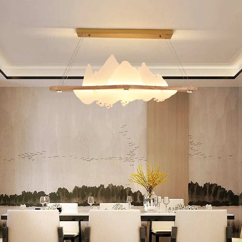 Afralia™ Chinese Style Wood Art Chandelier for Modern Zen Atmosphere