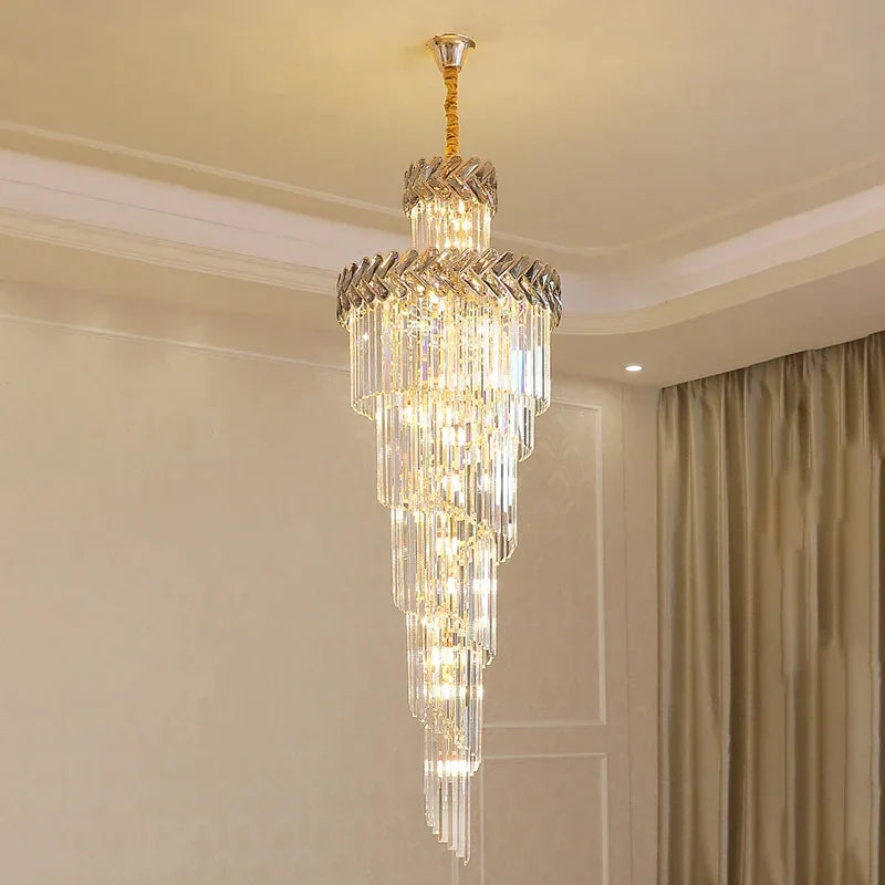 Afralia™ Smoky Gray Crystal Chandelier Indoor Lighting Staircase LED Pendant Lamp