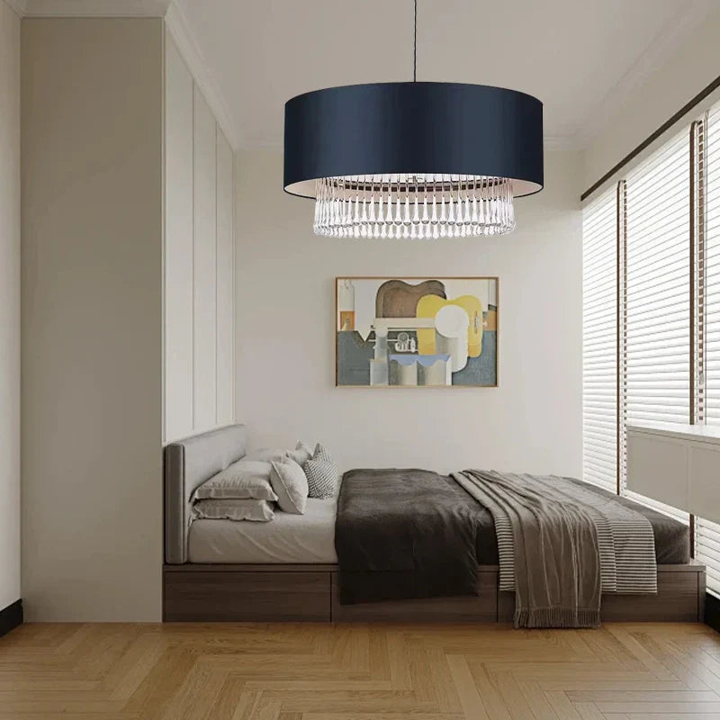 Afralia™ Round Fabric Crystal Pendant Ceiling Chandelier for Living Room Bedroom_decor Lamparas