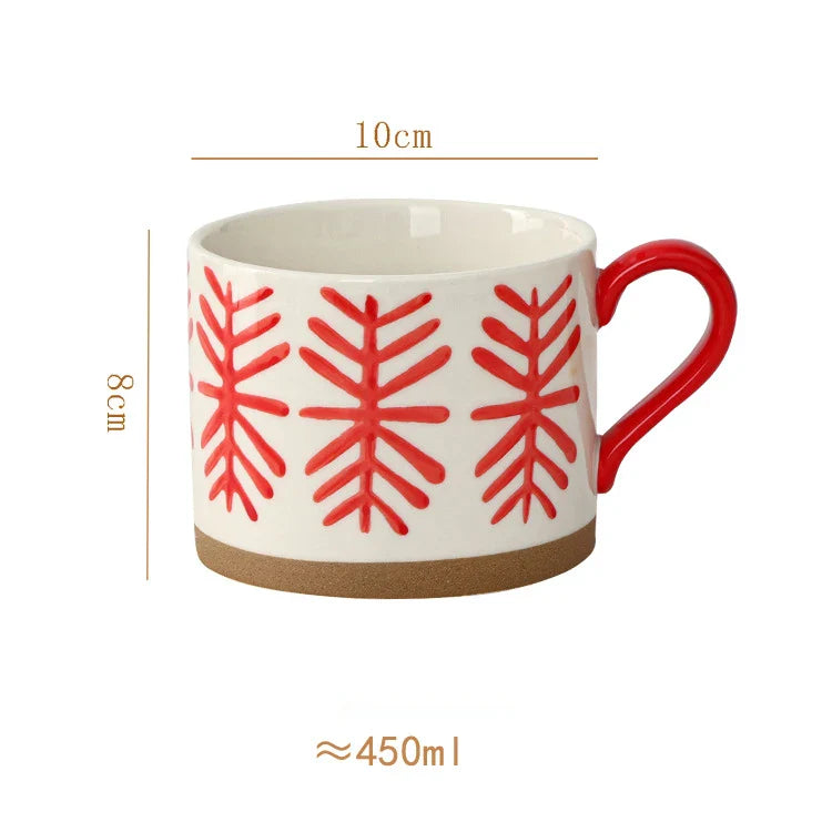 Afralia™ Red Patterned Porcelain Stacking Cup Set - Dining Table Coffee Mug Teacup