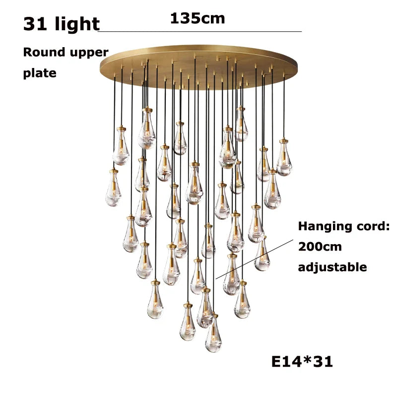 Afralia™ New Copper LED Pendant Light for Living Room and Hotel Staircase