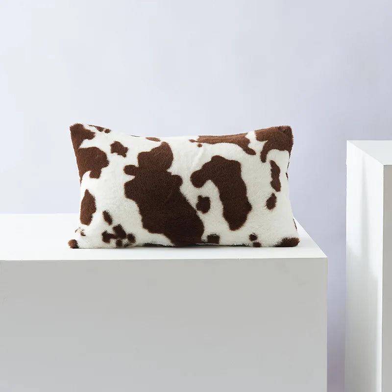 Afralia™ Black/White Flower Cow Pattern Plush Cushion Cover 50x50 - Double Sided Print