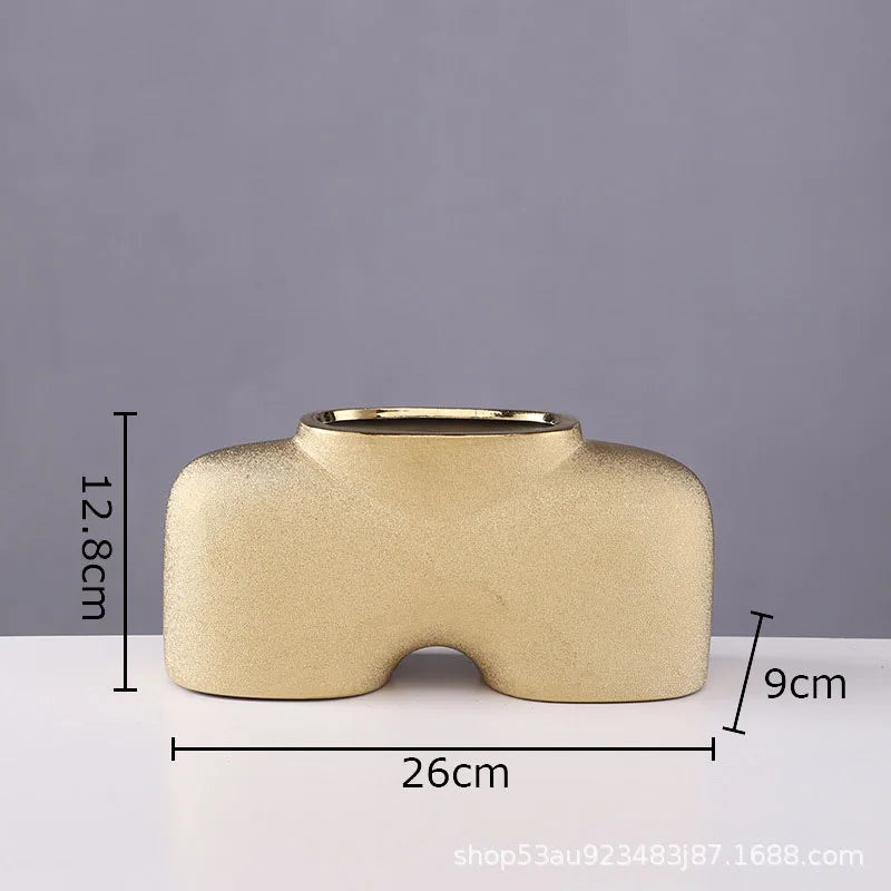 Afralia™ Gold Ceramic Vase Desk Decor Artificial Flower Arrangement Aesthetic Room Vase