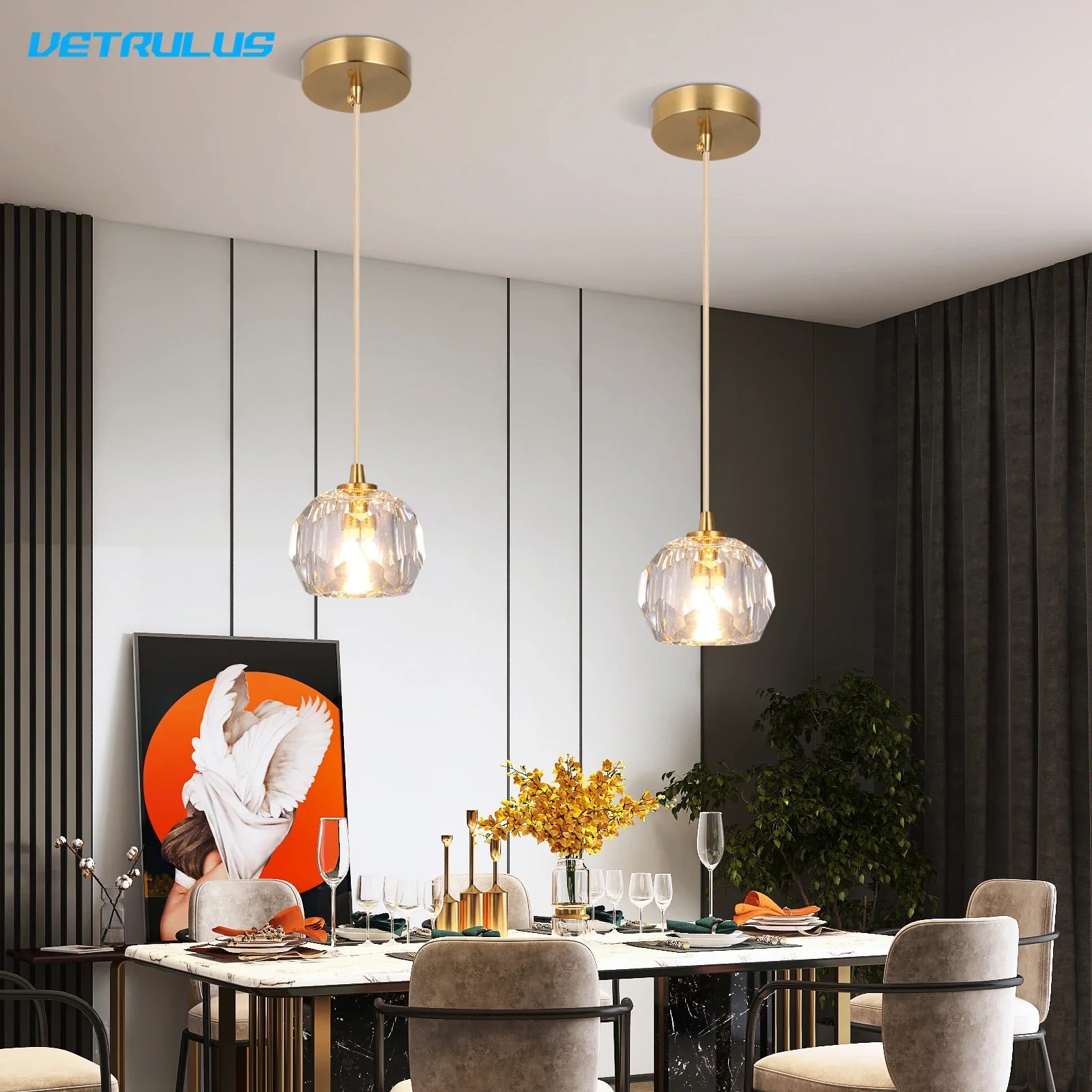 Afralia™ Crystal Pendant Light with Adjustable Height for Kitchen Island BedRoom Aisle Decor