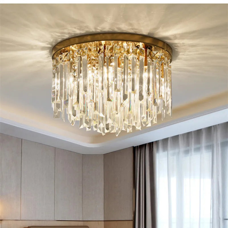 Afralia™ Modern Luxury Crystal Ceiling Light with LED E14, Gold/Chrome Finish