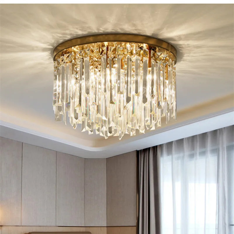 Afralia™ Luxury Crystal Ceiling Light Gold/Chrome Metal Round LED Lamp