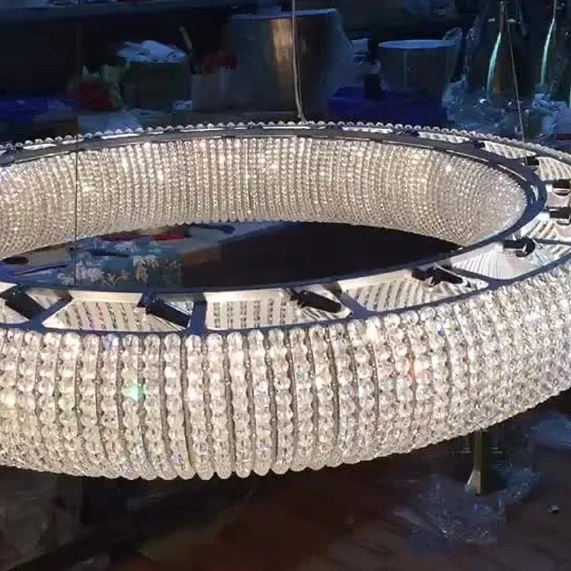 Afralia™ Chrome Round Crystal Chandelier LED Pendant Light for Bedroom and Living Room