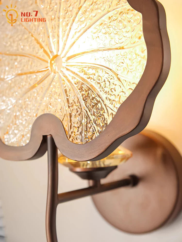 Afralia™ Zen Art Glass Lotus Flower LED Wall Lamp for Bedroom Living Room