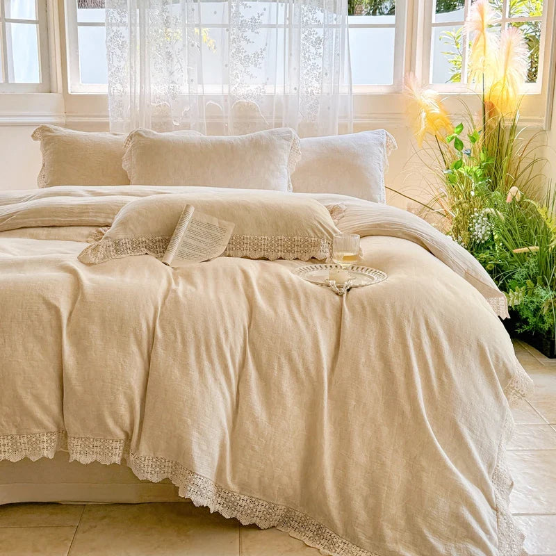 Afralia™ French Lace Ruffles Bedding Set Queen King Size 4Pcs