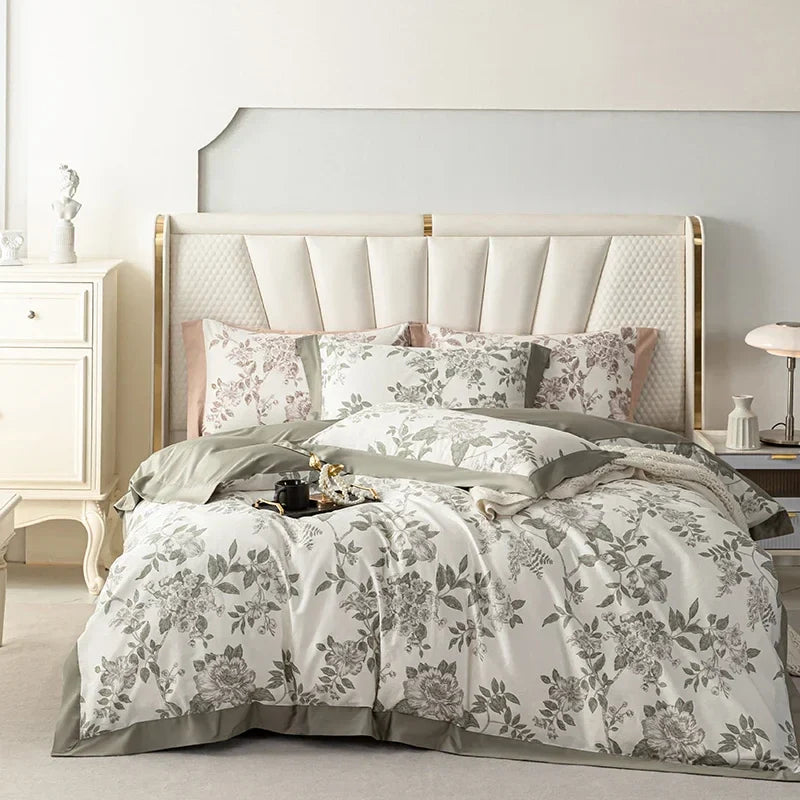 Afralia™ 100s Egyptian Cotton Bedding Set: Queen King RU Print Sheet Pillowcase Quilt Cover