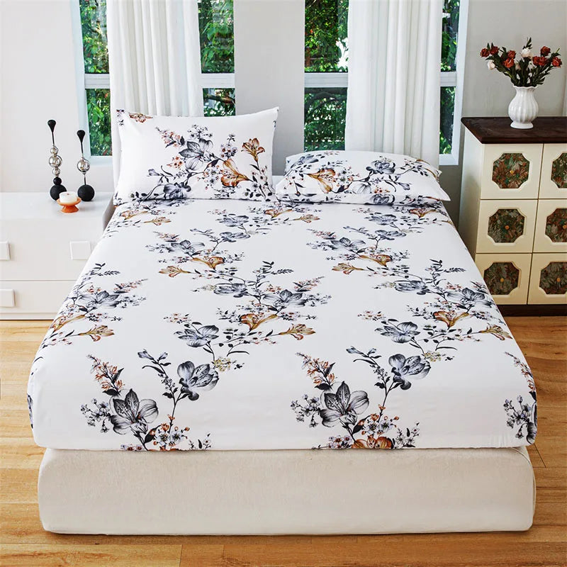 Afralia™ Pastoral Flower Print Fitted Sheet for Queen Double Mattress, Skin-Friendly Decor