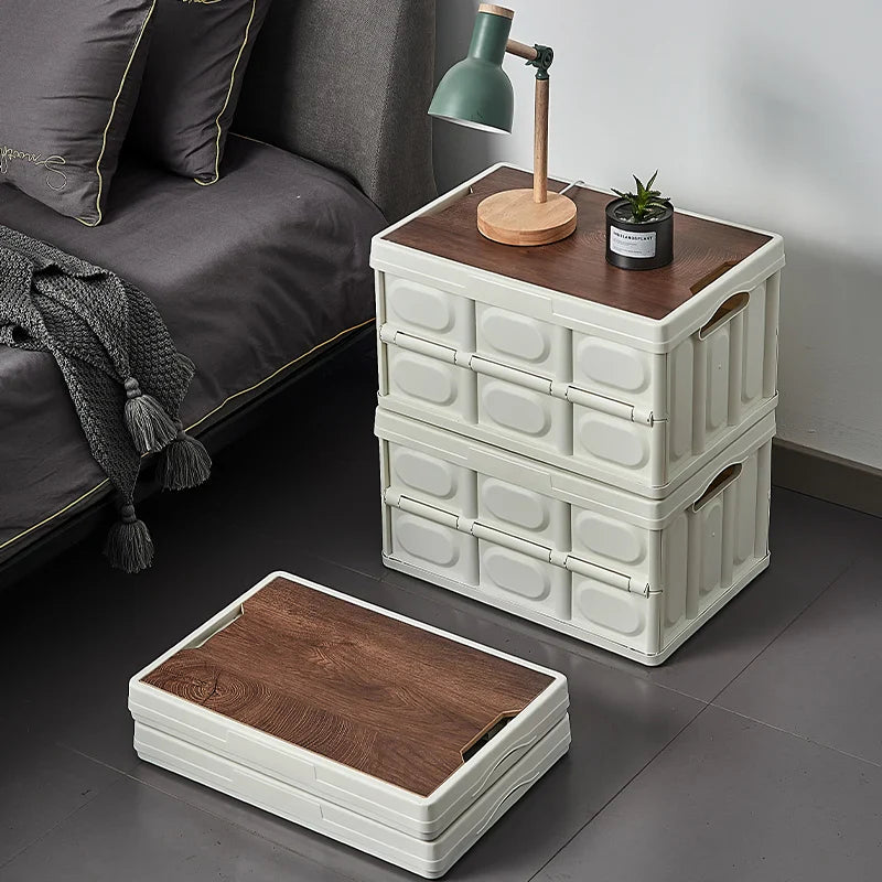 Afralia™ Stackable Storage Box with Wooden Lid: Household Organizer for Clothes & Sundries