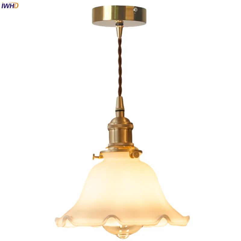 Afralia™ Cream Lace Glass LED Pendant: Vintage Brass Loft Cafe Bar, Living Room Decor
