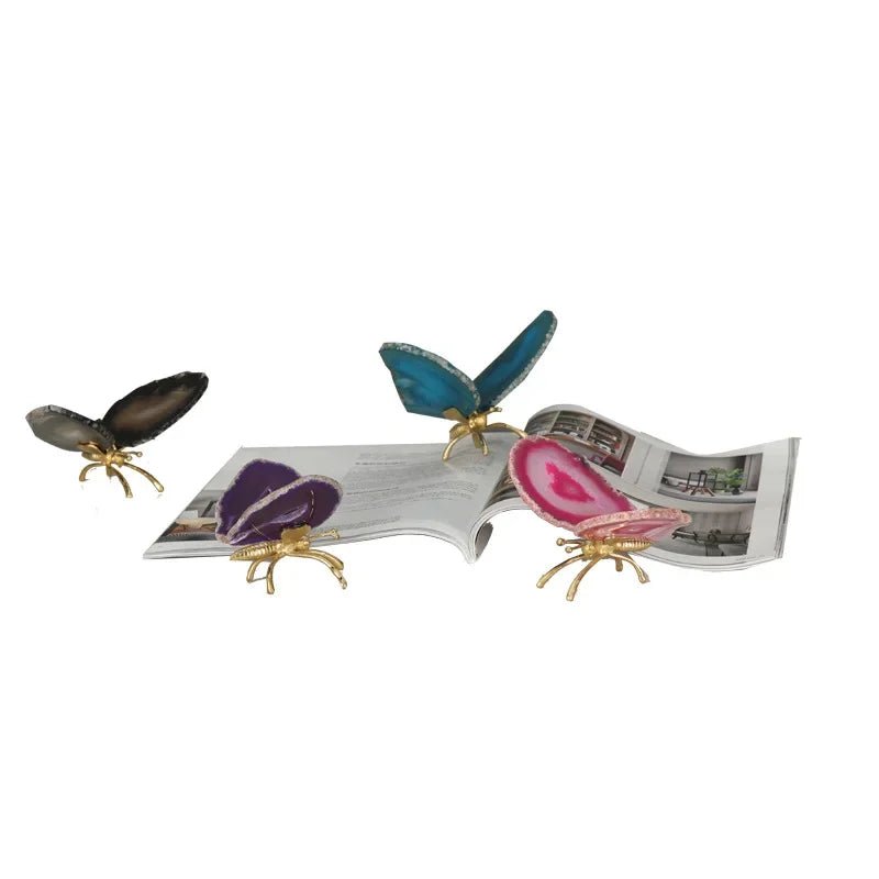 Afralia™ Golden Crystal Agate Butterfly Sculpture Decorative Figurines
