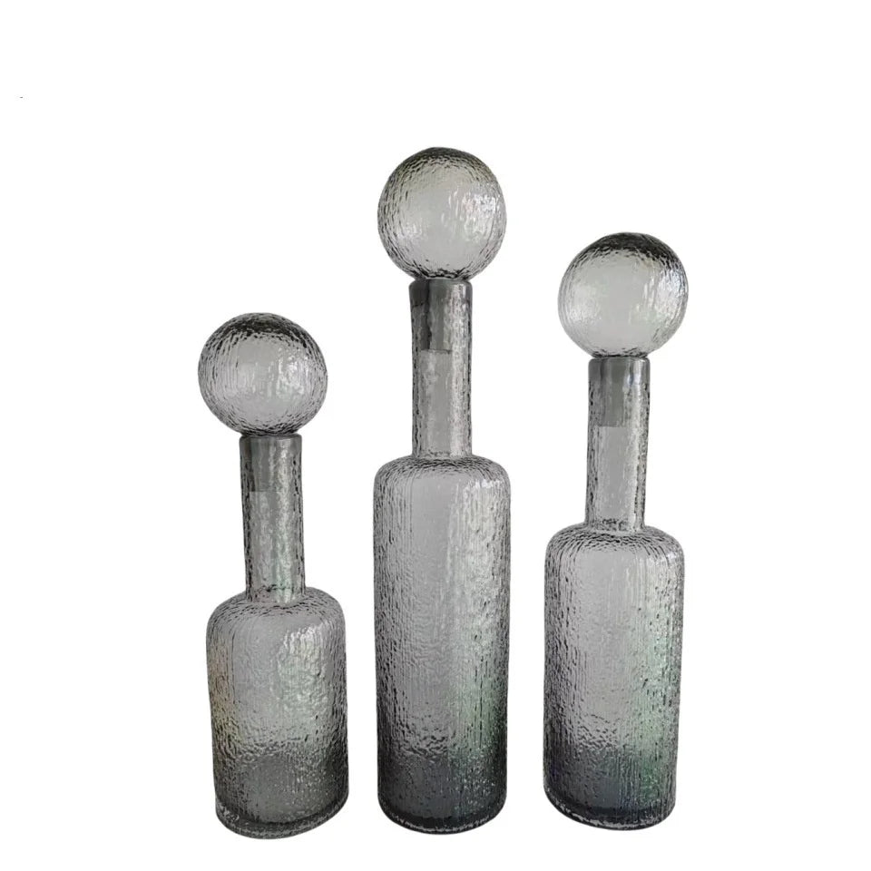 Afralia™ Grey Round Glass Vase Hammer Lid Terrarium Home Decoration