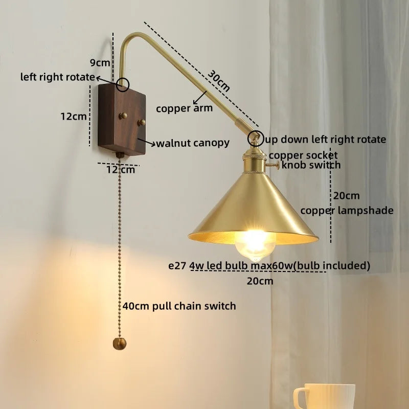 Afralia™ Walnut Copper LED Wall Lights Modern Bedside Lamp Applique Da Parete