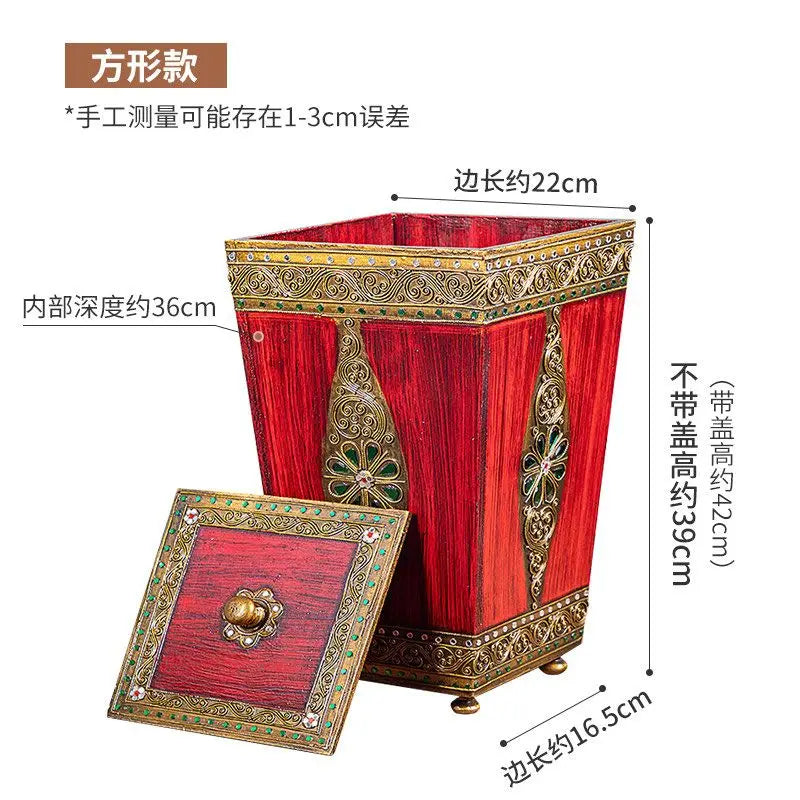 Afralia™ Wood Lid Trash Can Large Bedroom Kitchen Living Room Waste Bin