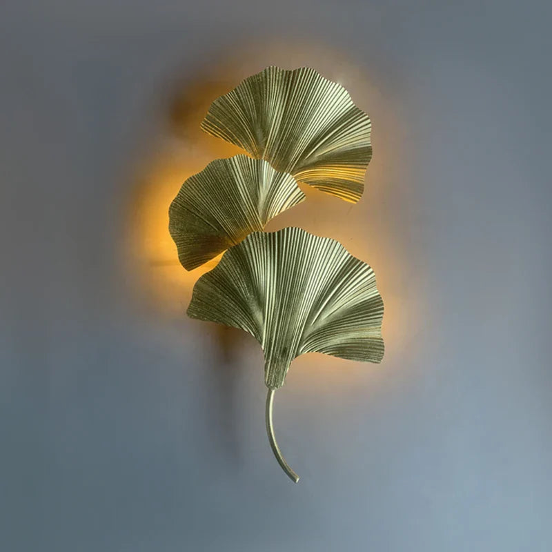 Afralia™ Ginkgo Leaf Gold Wall Lamp for Hotel Bedroom and Corridor