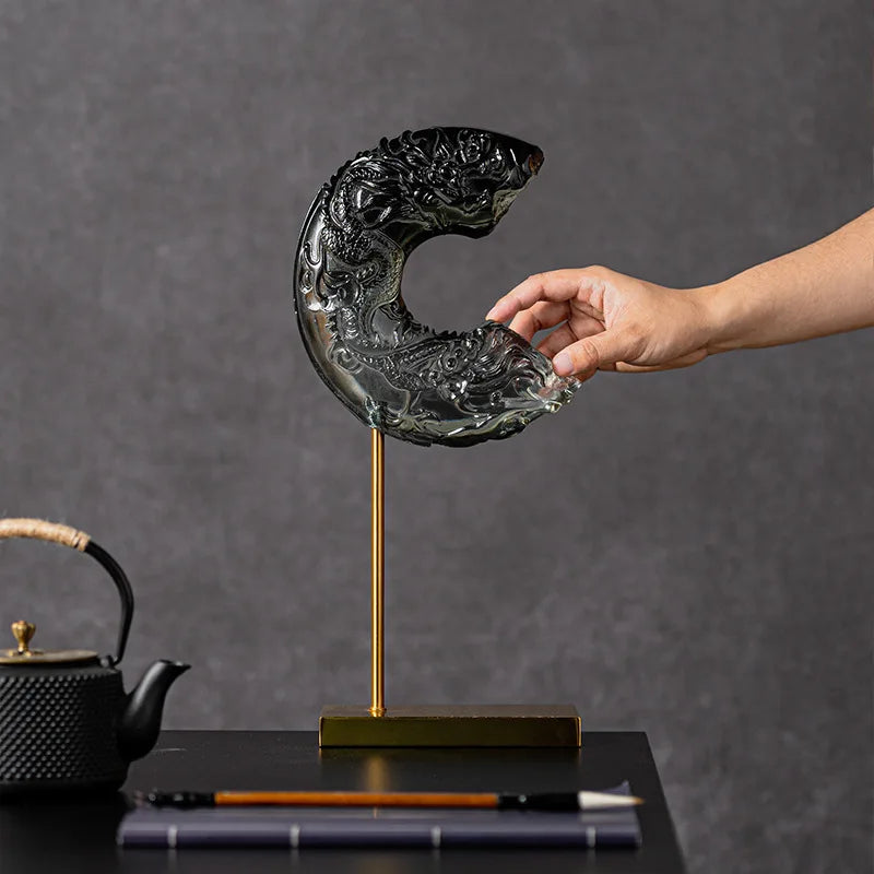 Afralia™ Retro Jade Crescent Moon Resin Ornament Art Handicrafts