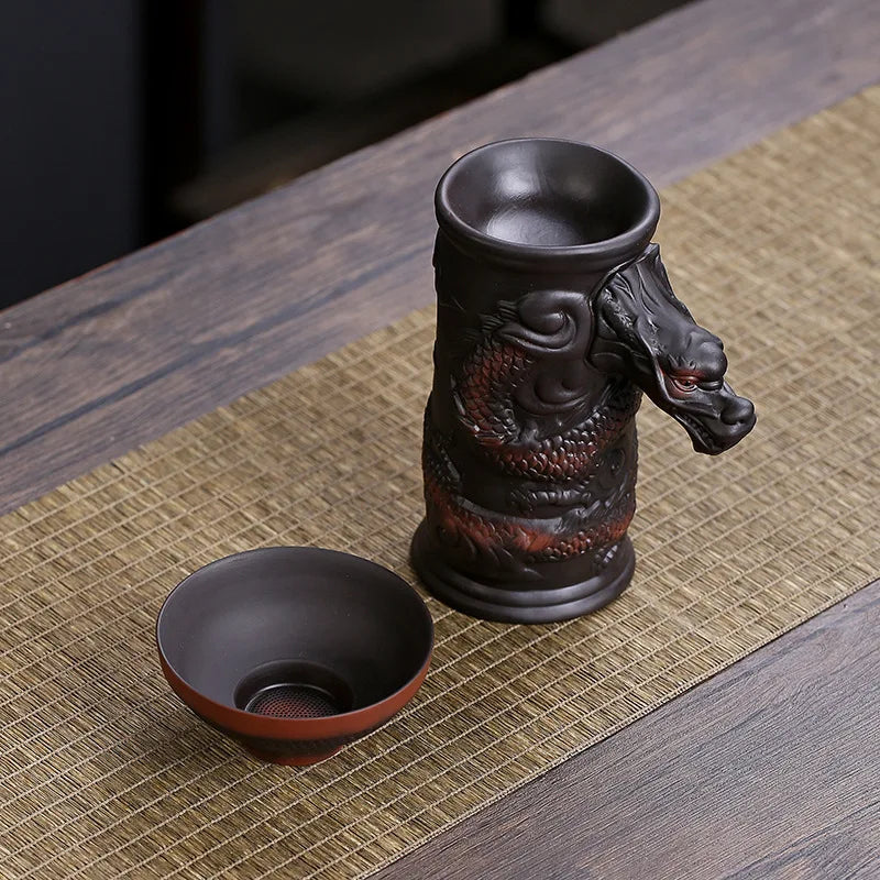 Afralia™ Dragon Tea Leaf Funnel Filter for Kung Fu Tea, Ceramic Table Decor