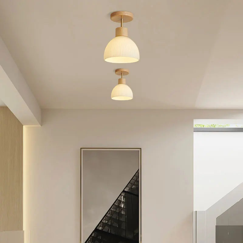 Afralia™ Coco Wood Glass LED Ceiling Chandelier for Aisle Corridor Balcony - Nordic Design