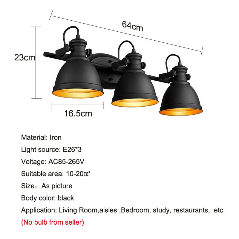 Afralia™ Retro 3-Head Iron Wall Lamp for Dining Room Bedroom Corridor Balcony